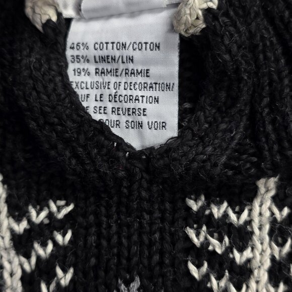 Talbots Sweater Women M Black Fair Isle Snowflake Handknit Linen Blend Mock Neck - Picture 8 of 12